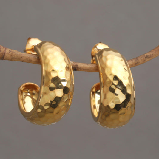 Radiant Shine Balinese Gold Plated 925 Half Hoop Silver Earrings