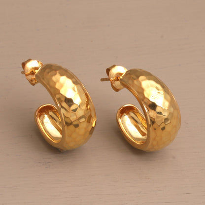 Radiant Shine Balinese Gold Plated 925 Half Hoop Silver Earrings