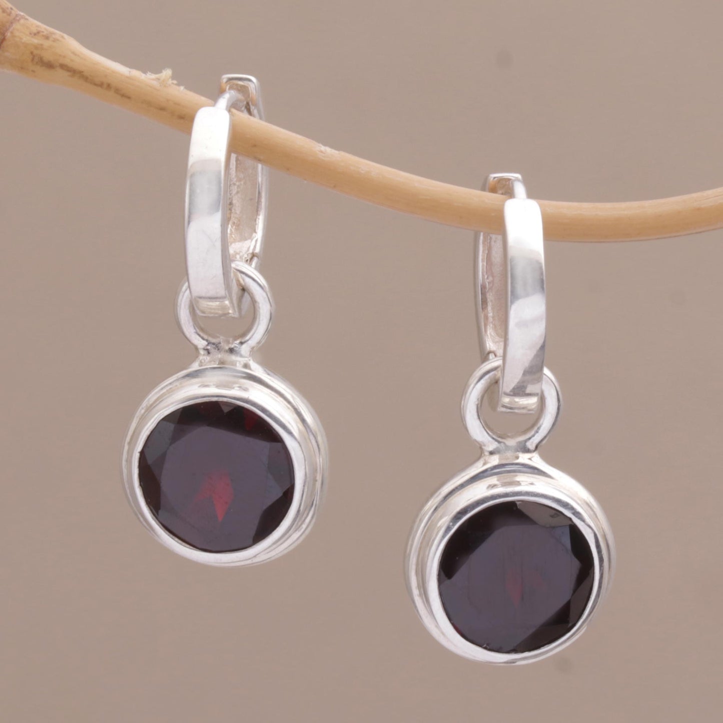 Stoplight 2.5 Carat Garnet Hoop Dangle Earrings from Bali