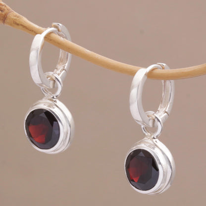 Stoplight 2.5 Carat Garnet Hoop Dangle Earrings from Bali