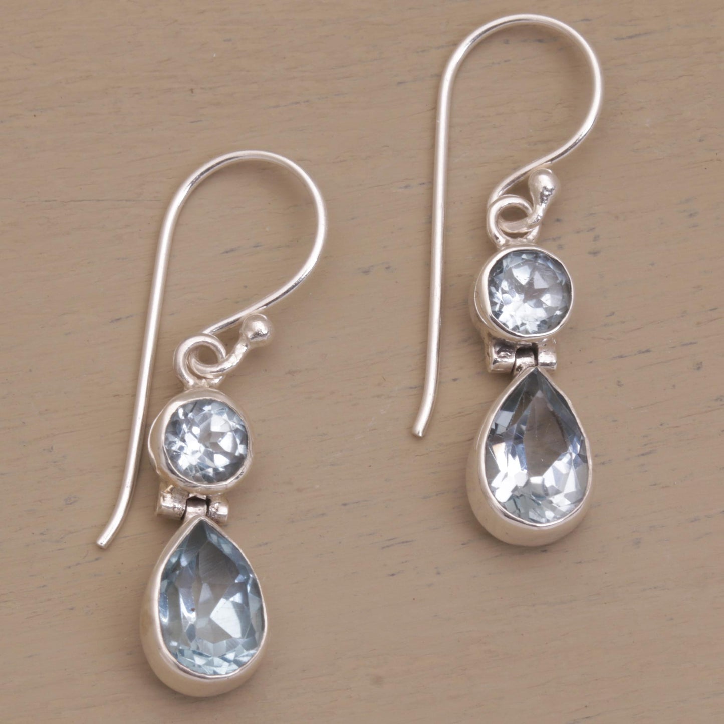 Double Drops Blue Topaz & Silver Dangle Earrings