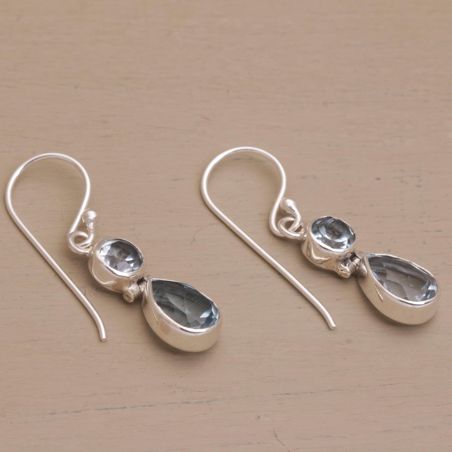 Double Drops Blue Topaz & Silver Dangle Earrings