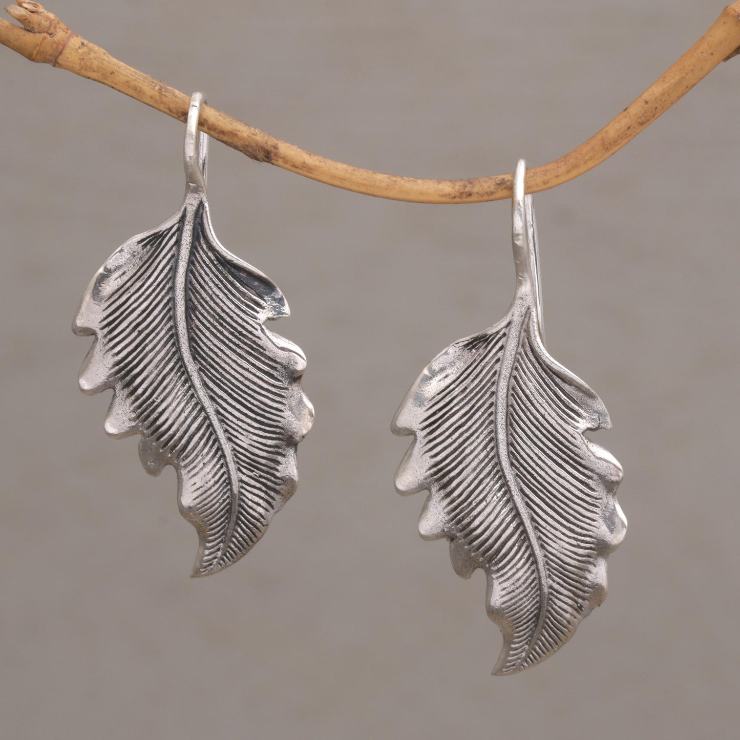 Germander Leaf Combination Finish Silver Leaf Drop Earrings