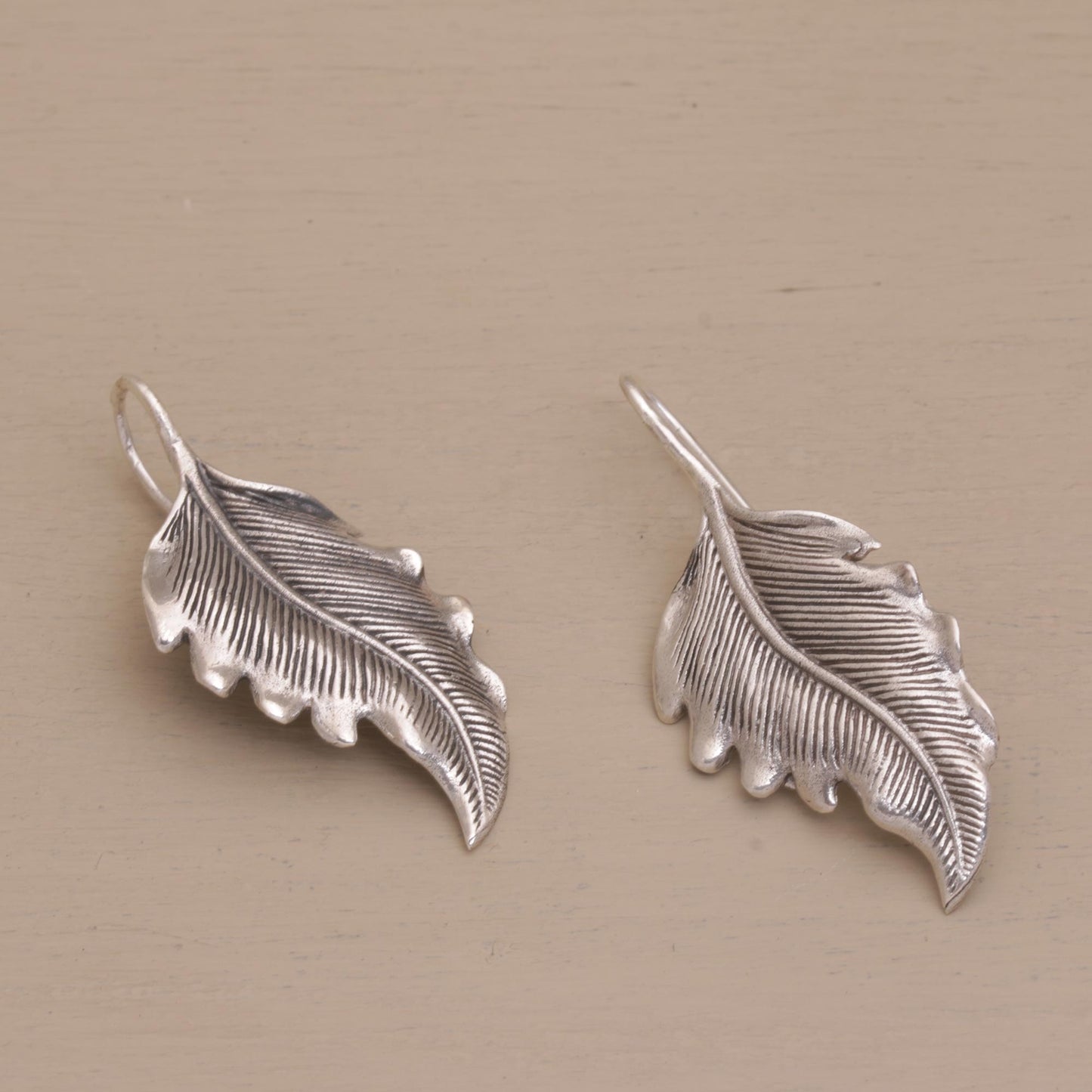 Germander Leaf Combination Finish Silver Leaf Drop Earrings