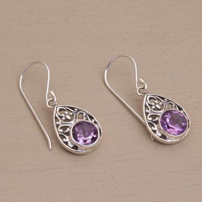 Heavenly Temple Sterling Silver and Amethyst Dangle Earrings