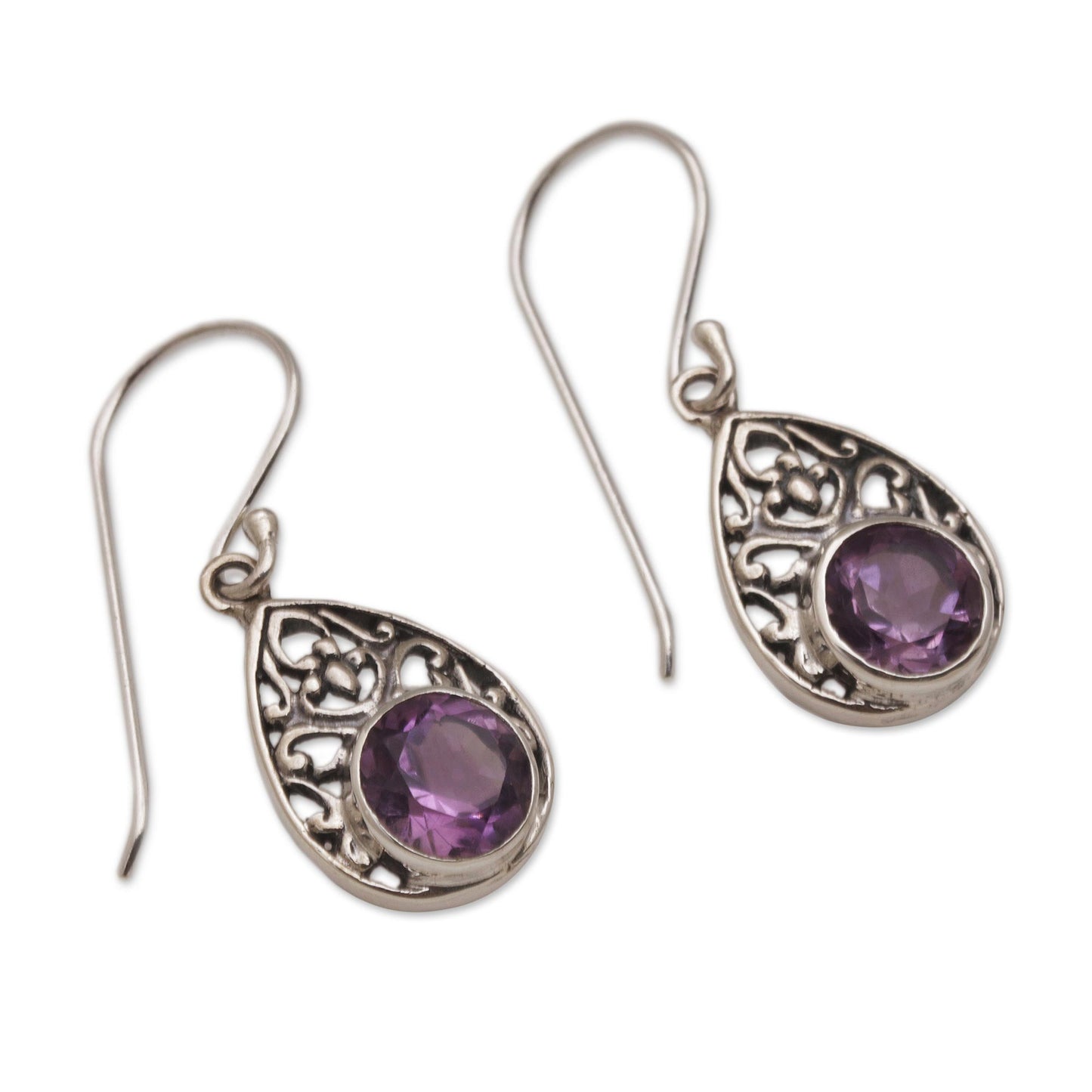 Heavenly Temple Sterling Silver and Amethyst Dangle Earrings