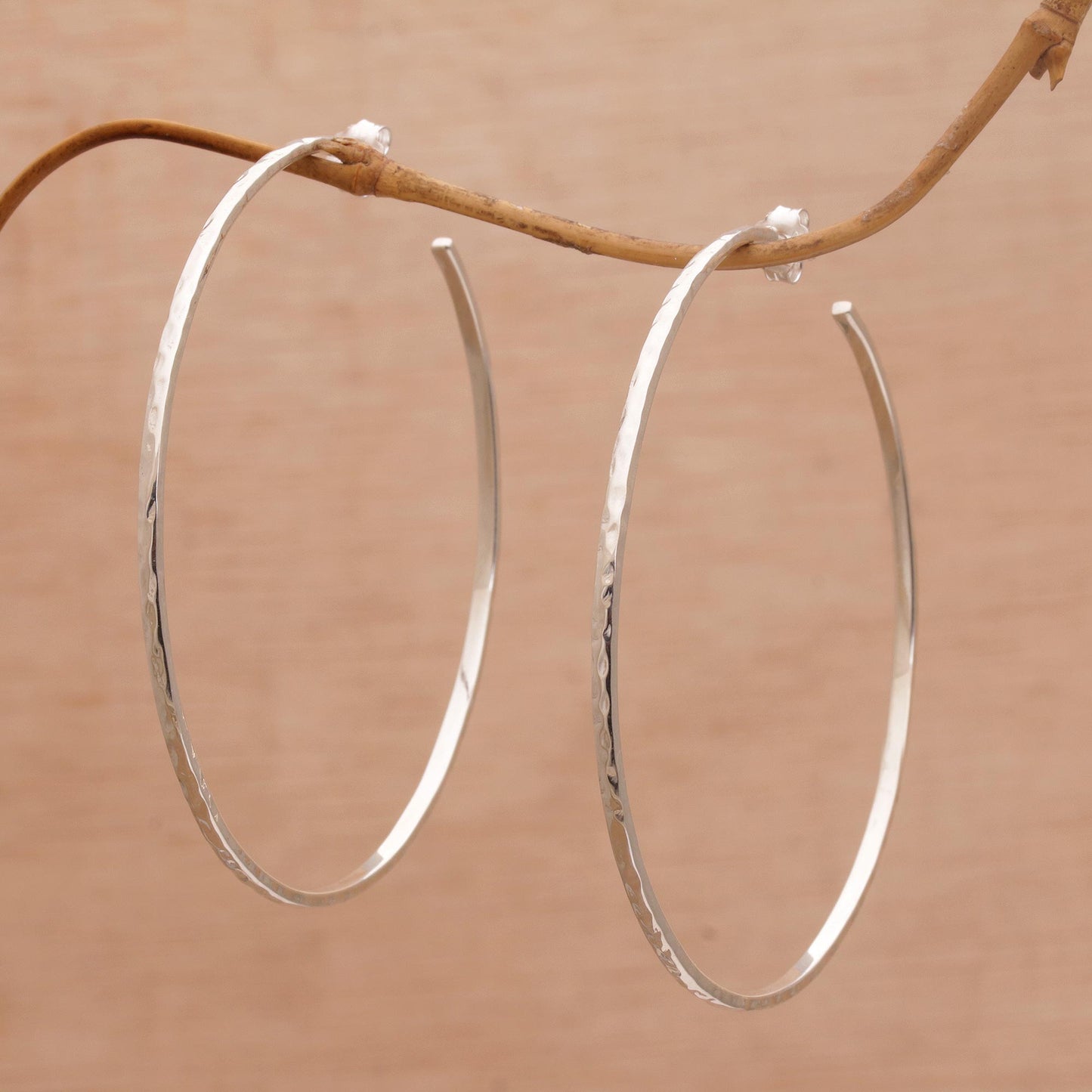 Hammered Shine Large Polished Hammered Half-Hoop Silver Earrings