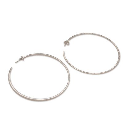 Hammered Shine Large Polished Hammered Half-Hoop Silver Earrings