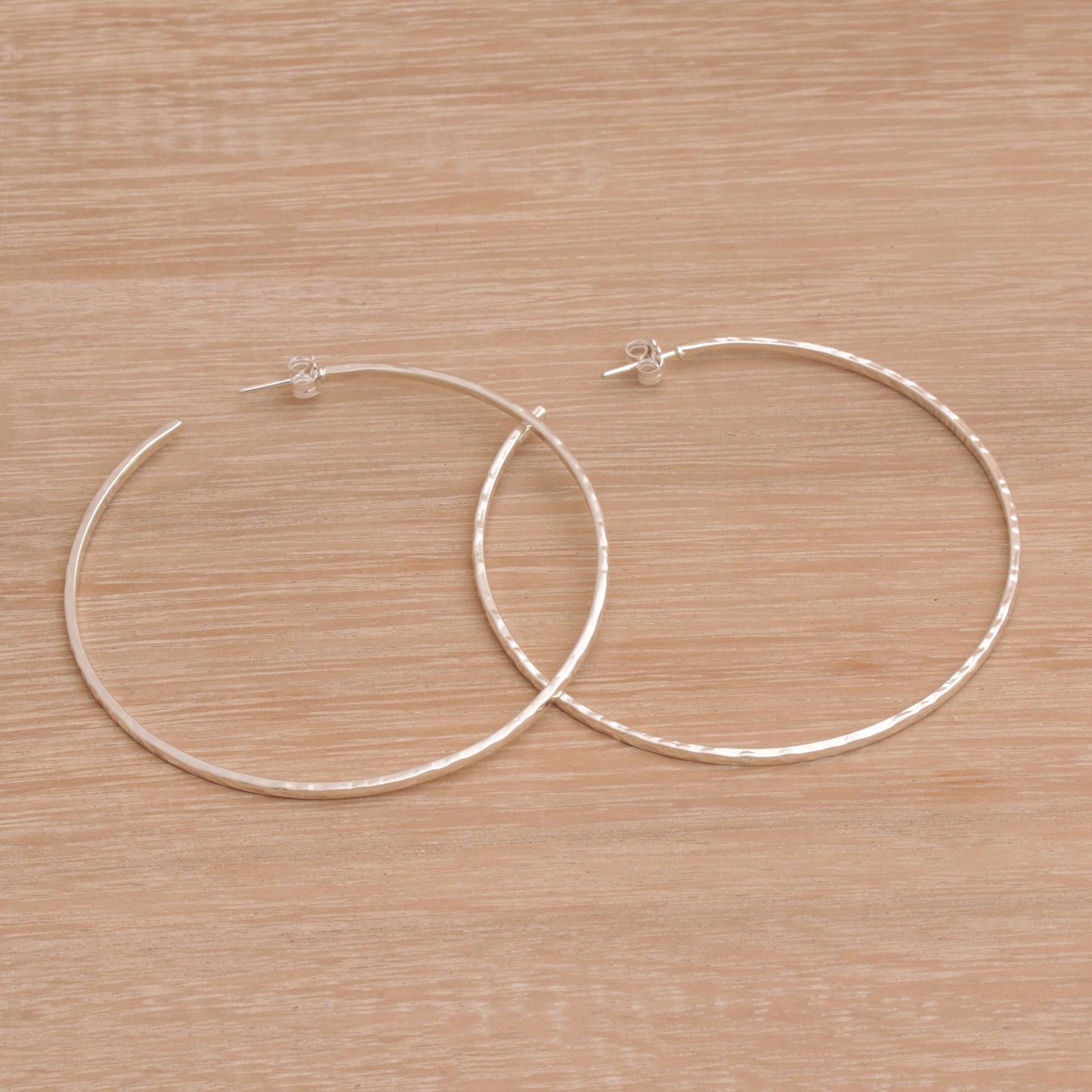 Hammered Shine Large Polished Hammered Half-Hoop Silver Earrings