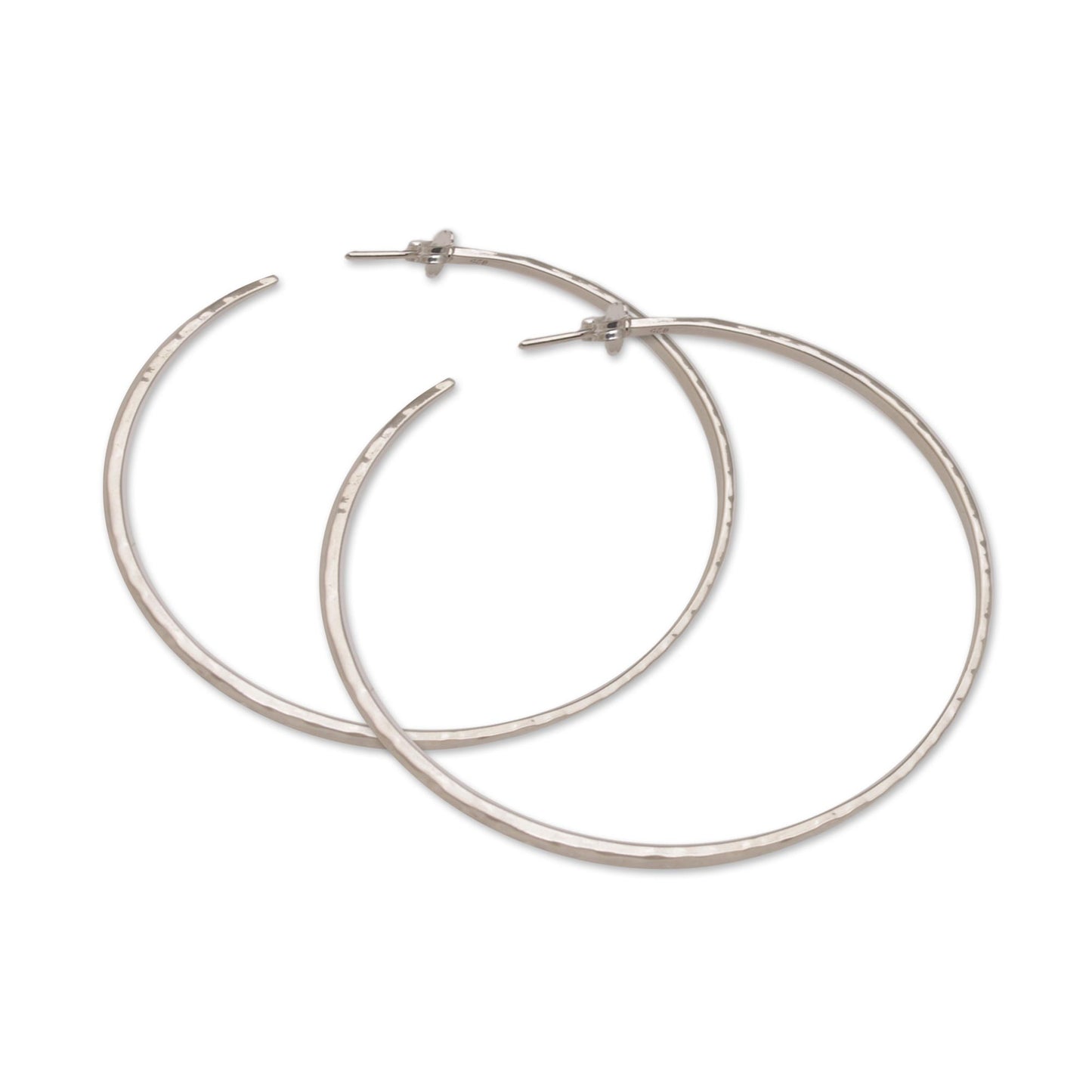 Hammered Shine Large Polished Hammered Half-Hoop Silver Earrings