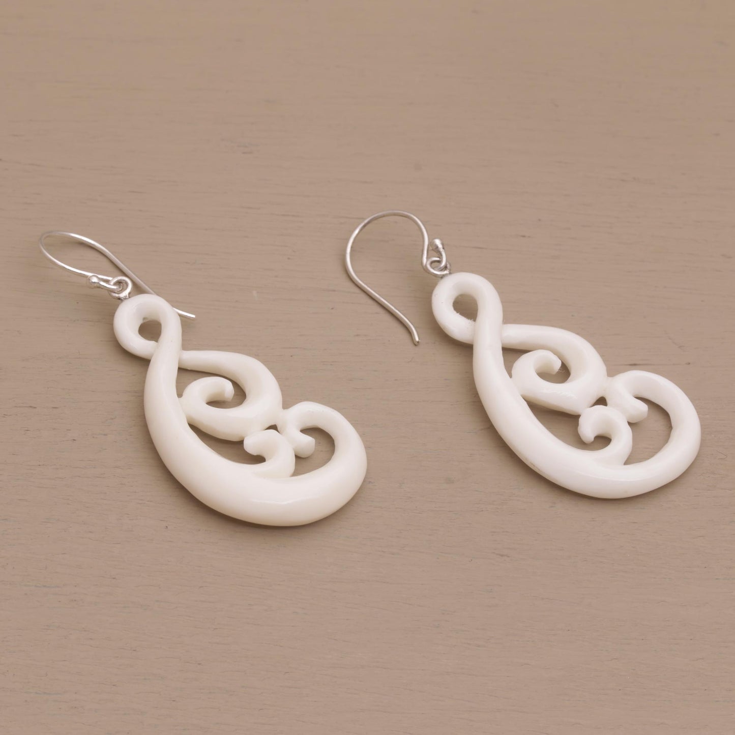 Swirly Vines Handcrafted Bone Dangle Earrings from Bali