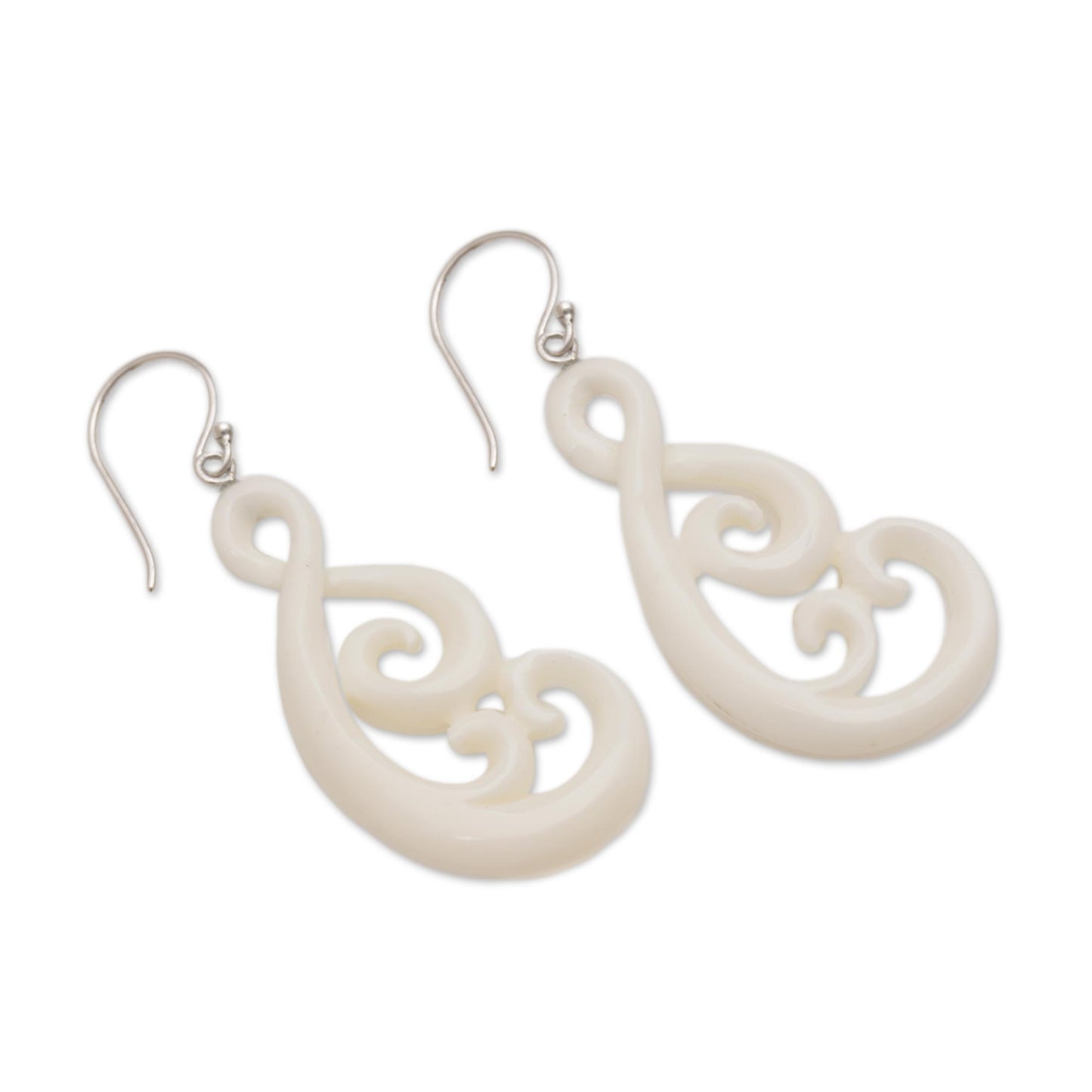 Swirly Vines Handcrafted Bone Dangle Earrings from Bali