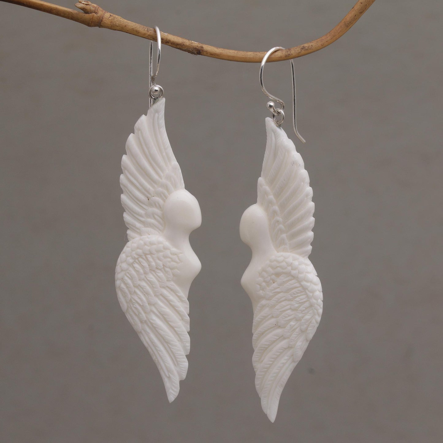 Goddess Wings Handcrafted Wing-Shaped Bone Dangle Earrings from Bali