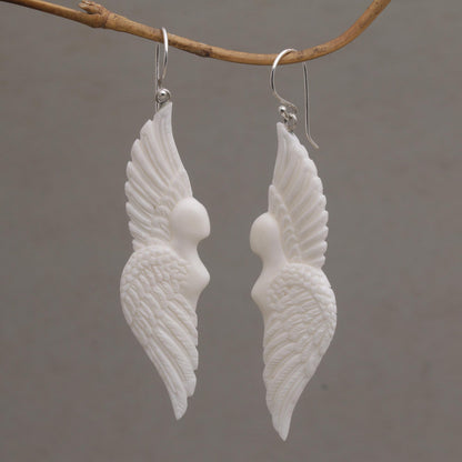 Goddess Wings Handcrafted Wing-Shaped Bone Dangle Earrings from Bali