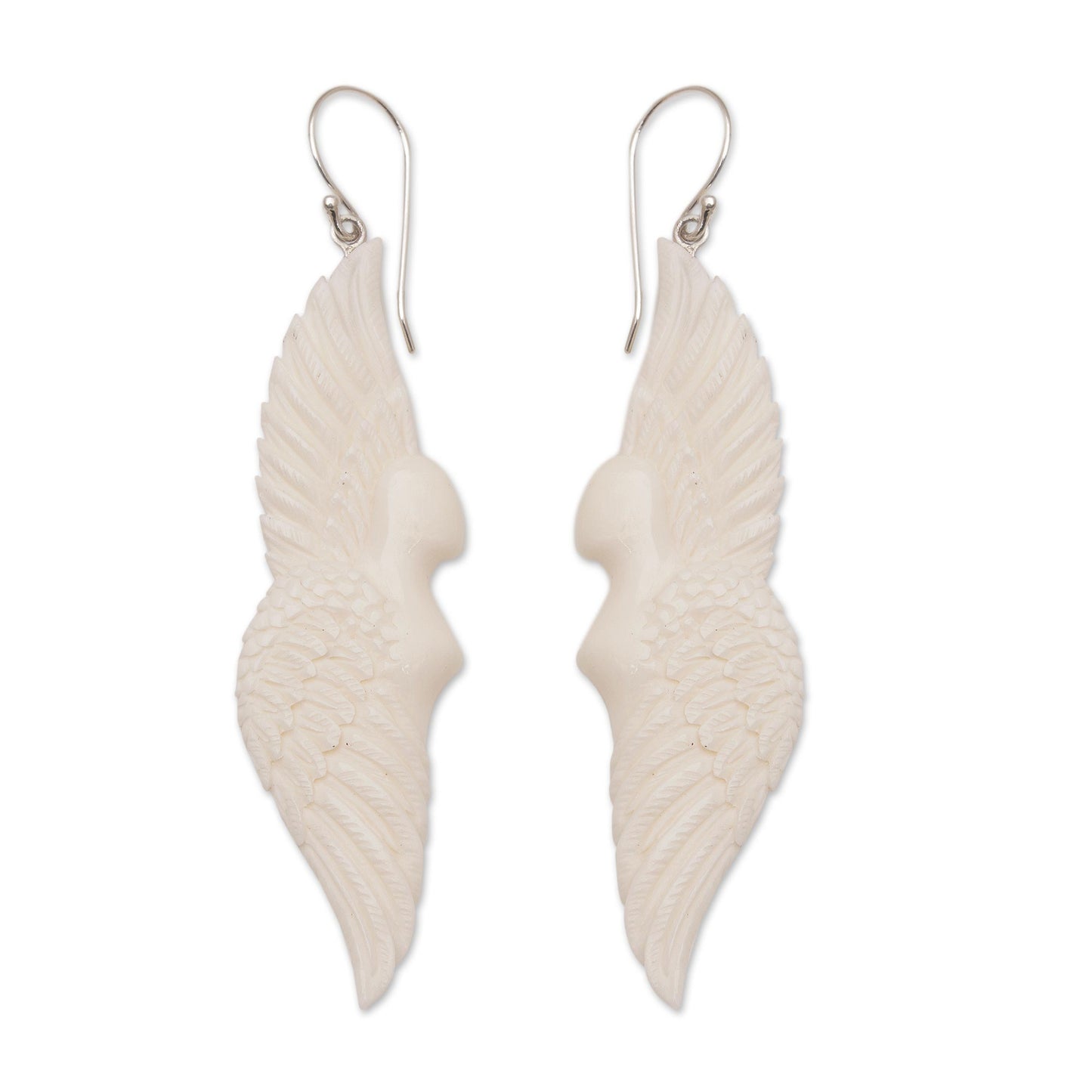 Goddess Wings Handcrafted Wing-Shaped Bone Dangle Earrings from Bali