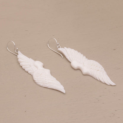 Goddess Wings Handcrafted Wing-Shaped Bone Dangle Earrings from Bali