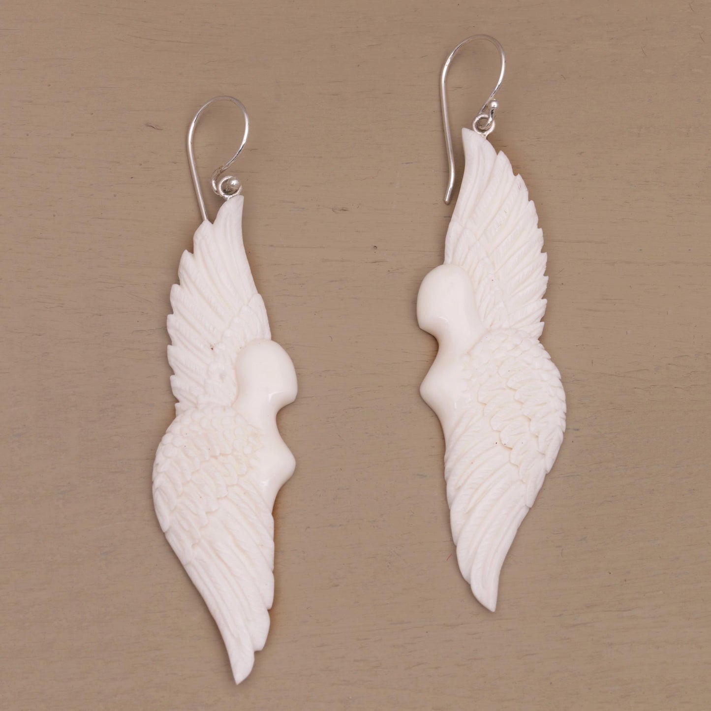 Goddess Wings Handcrafted Wing-Shaped Bone Dangle Earrings from Bali