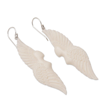 Goddess Wings Handcrafted Wing-Shaped Bone Dangle Earrings from Bali