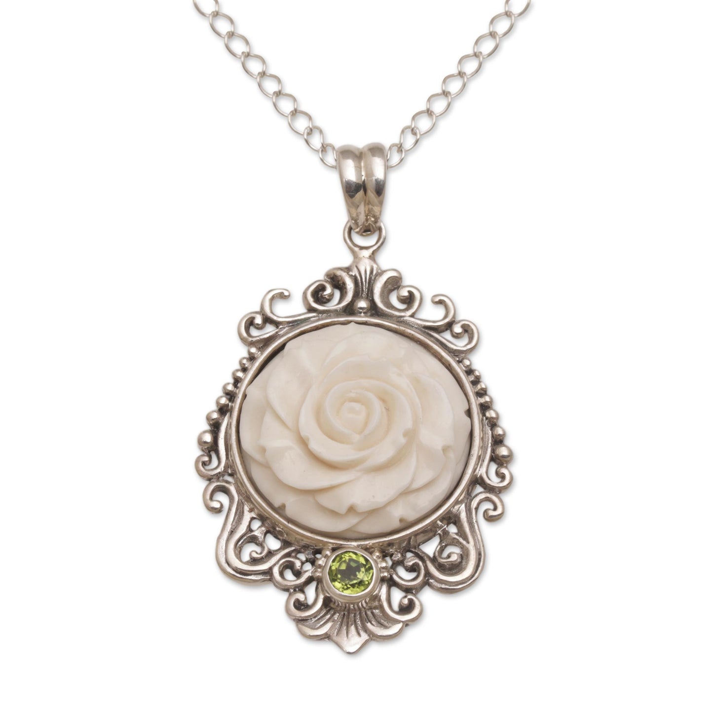 Dreamy Rose Rose Pendant Necklace Accented with Peridot