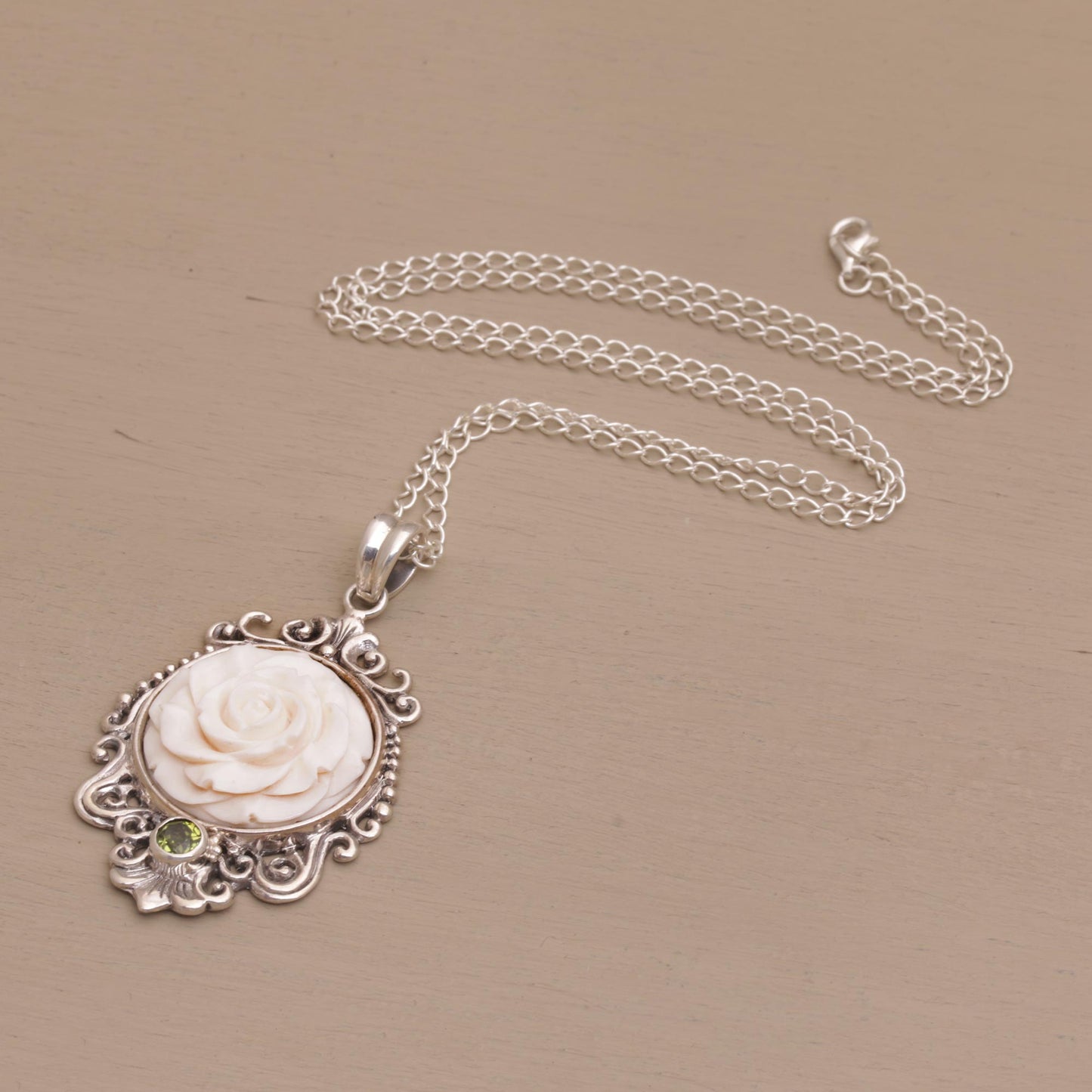 Dreamy Rose Rose Pendant Necklace Accented with Peridot