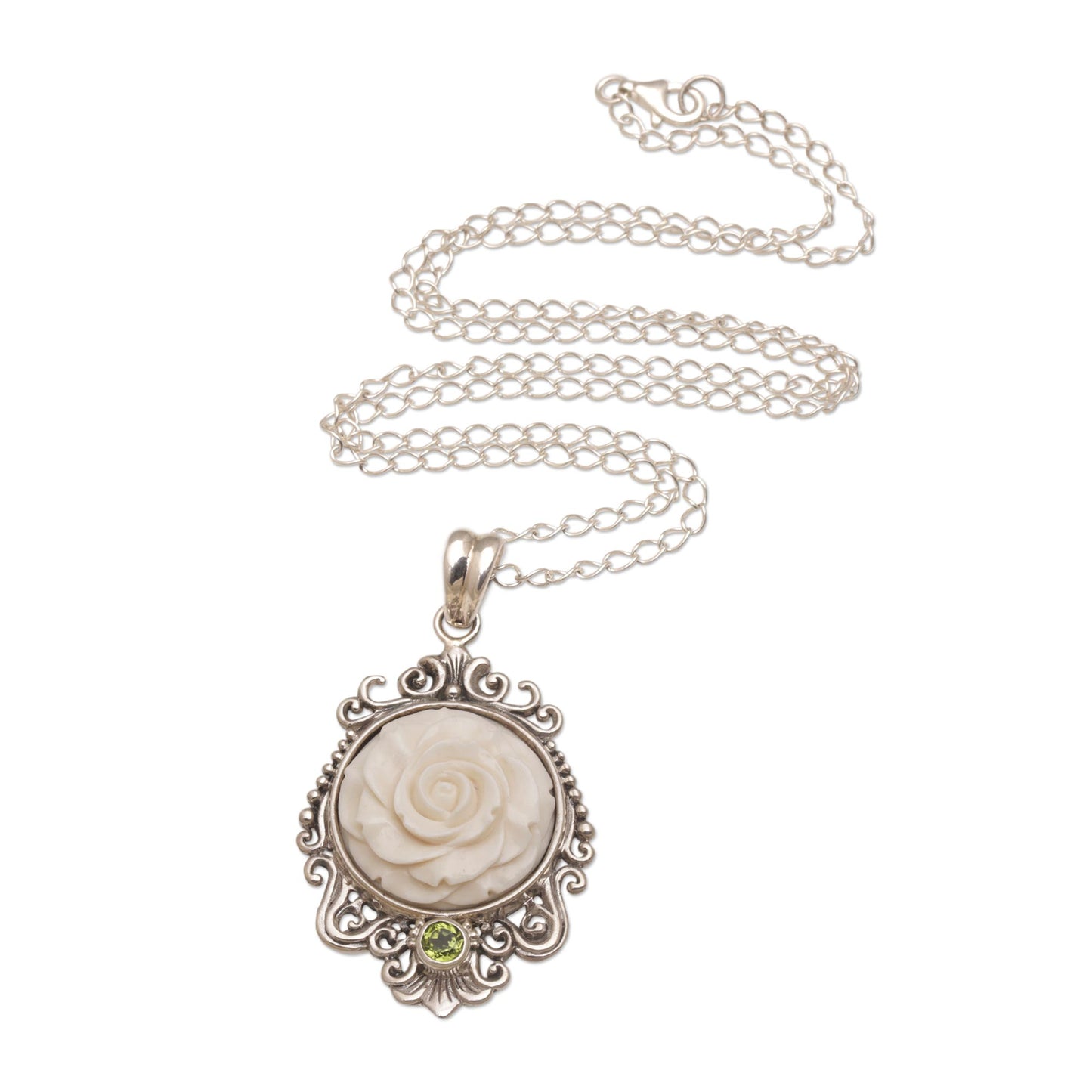 Dreamy Rose Rose Pendant Necklace Accented with Peridot