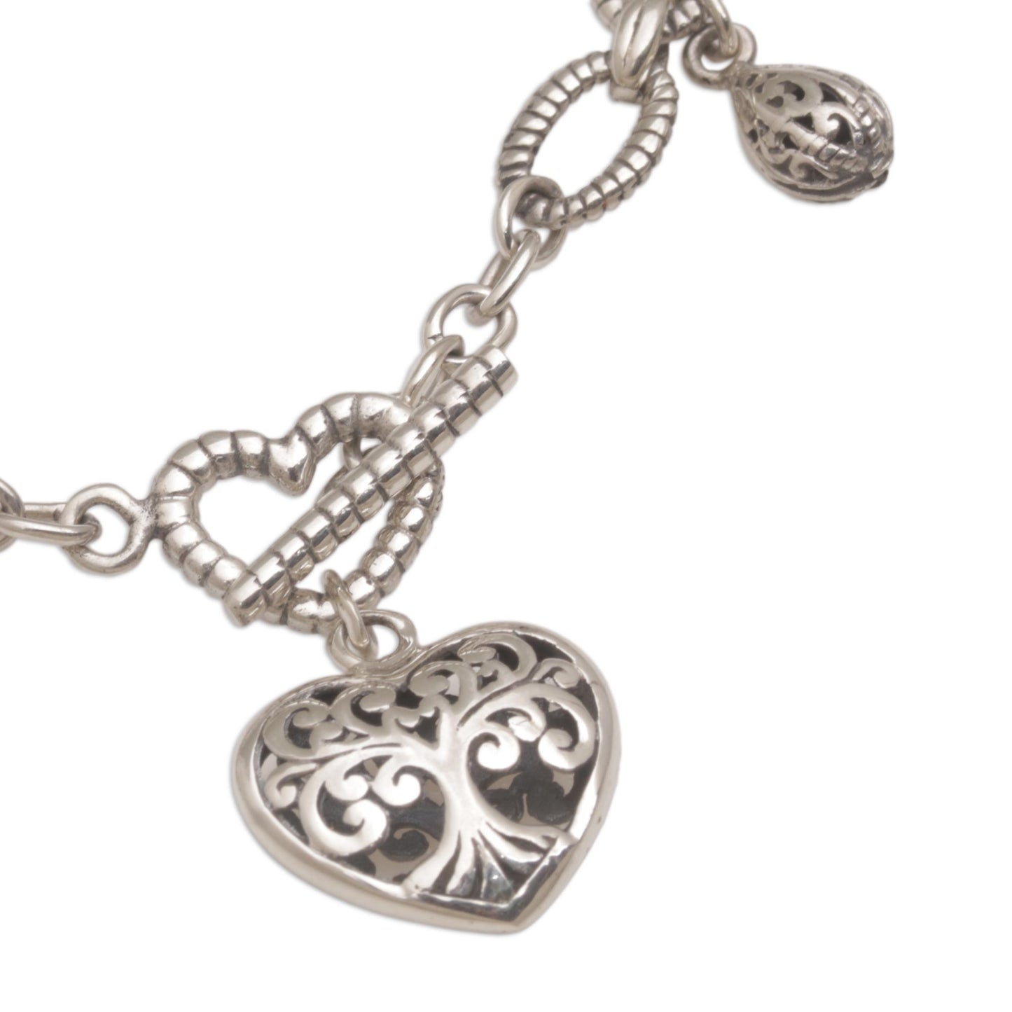 The Garden in my Heart Romantic Sterling Silver Link Bracelet with Heart Charm