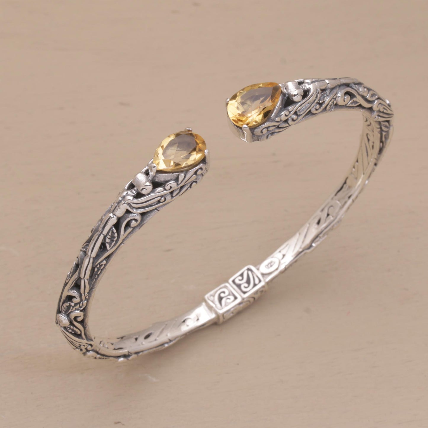 Looking for You Fair Trade Silver and Citrine Hinged Cuff Bracelet