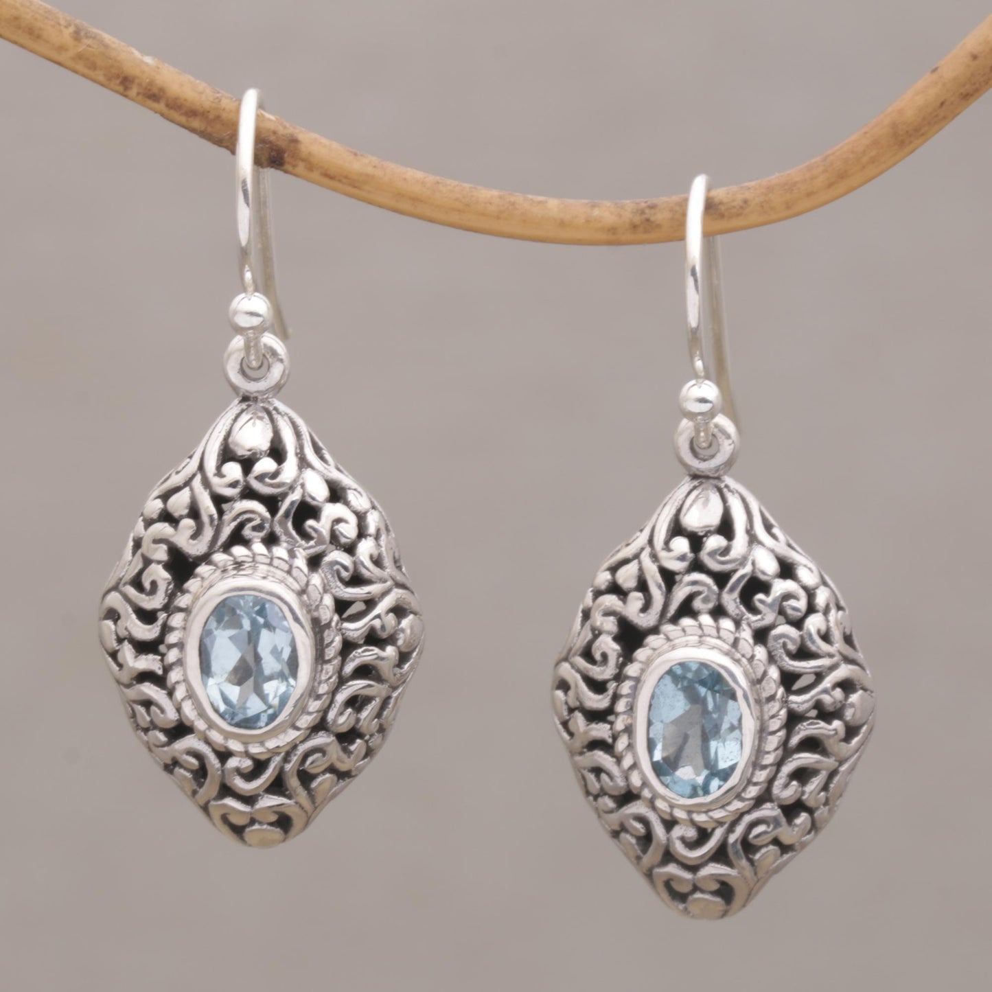 Tabanan Tendrils Sterling Silver and Blue Topaz Dangle Earrings from Bali