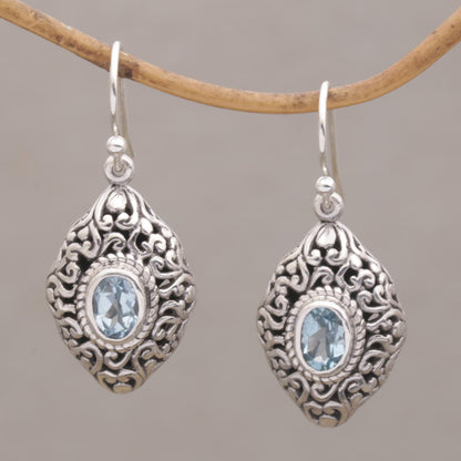 Tabanan Tendrils Sterling Silver and Blue Topaz Dangle Earrings from Bali