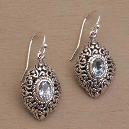 Tabanan Tendrils Sterling Silver and Blue Topaz Dangle Earrings from Bali