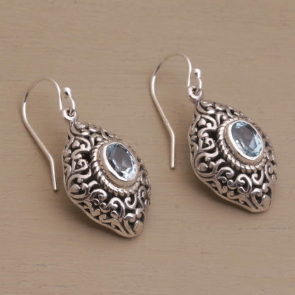 Tabanan Tendrils Sterling Silver and Blue Topaz Dangle Earrings from Bali