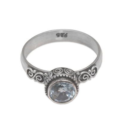 Spiral Crown Blue Topaz and Sterling Silver Solitaire Ring from Bali