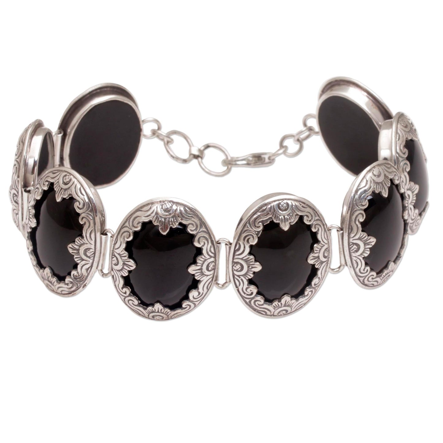 Garden Shrine Link Bracelet with Sterling Silver and Black Onyx