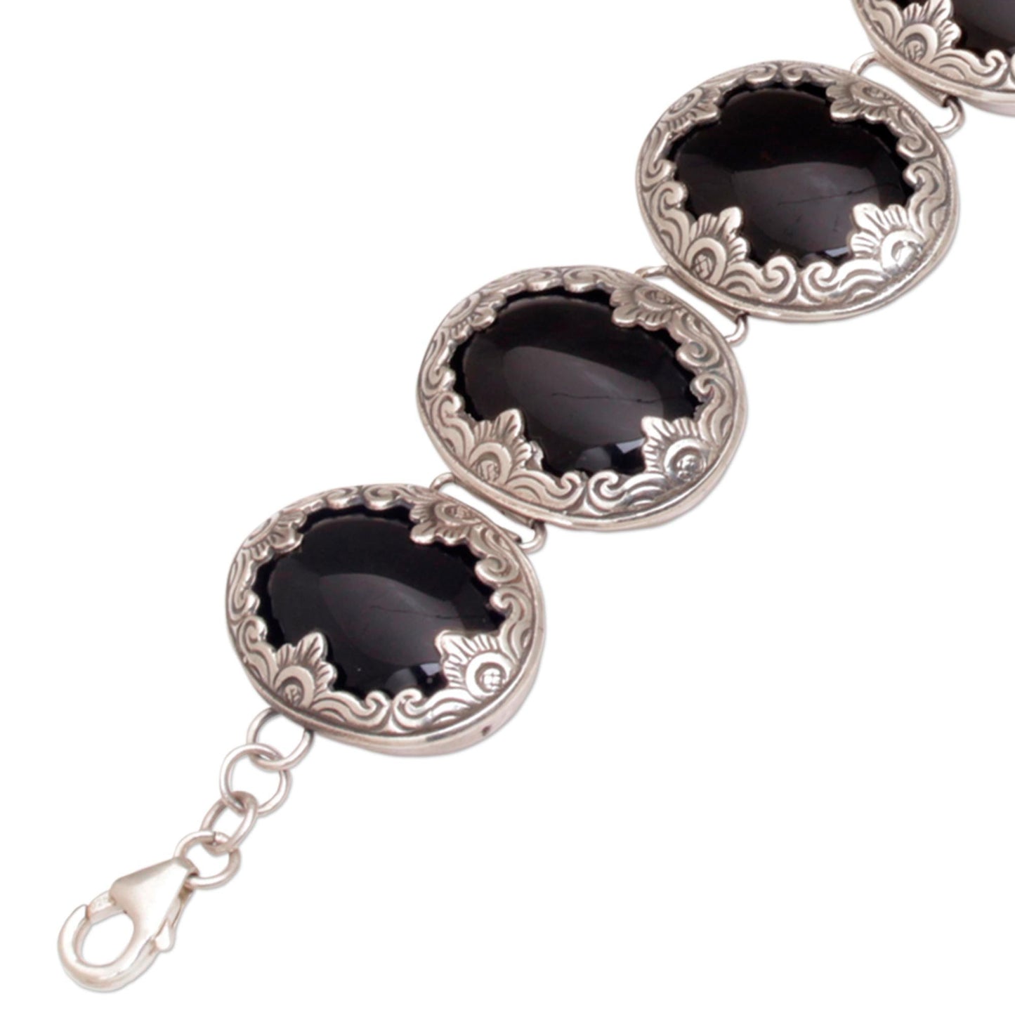 Garden Shrine Link Bracelet with Sterling Silver and Black Onyx