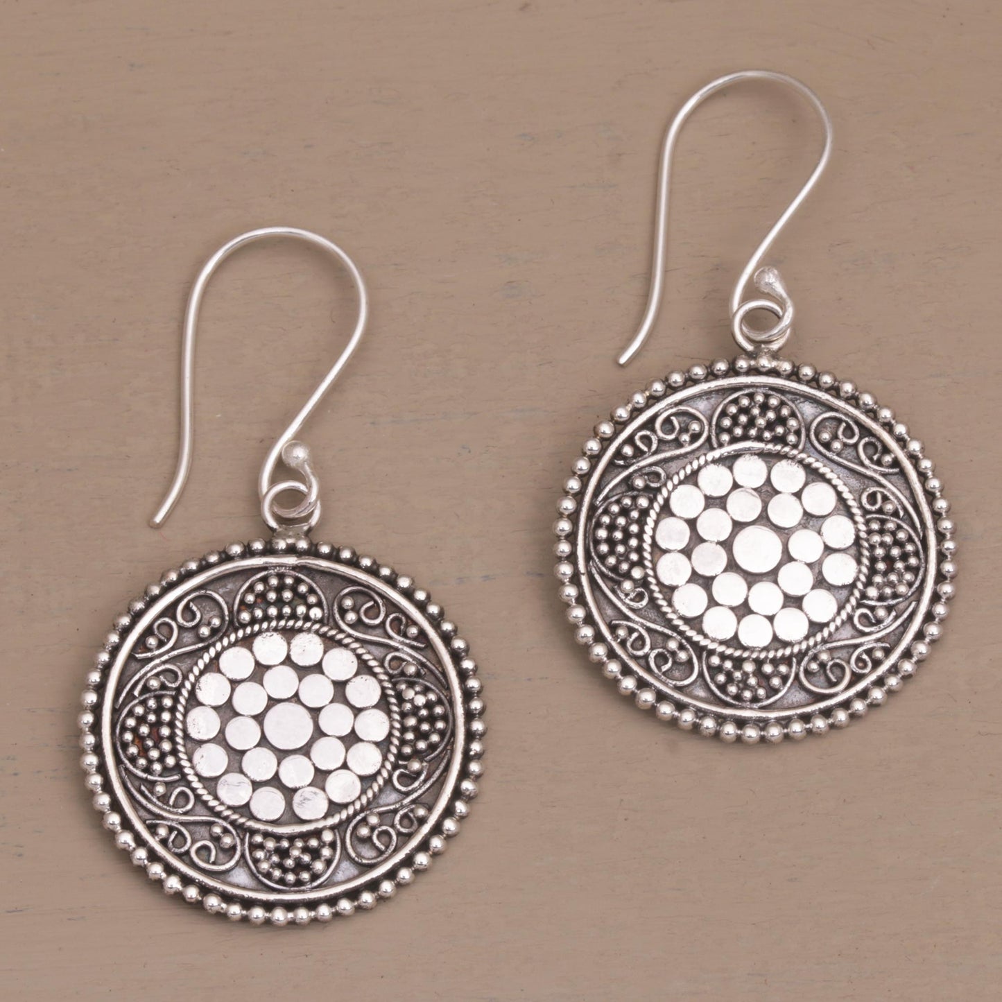 Dots Galore Dot Motif Sterling Silver Dangle Earrings with Hooks