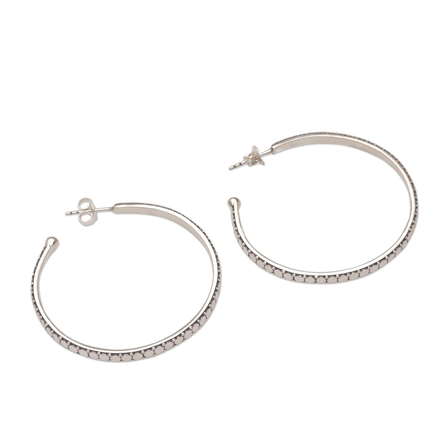 Dotted Line Sleek Half-Hoop Post Earrings in Sterling Silver