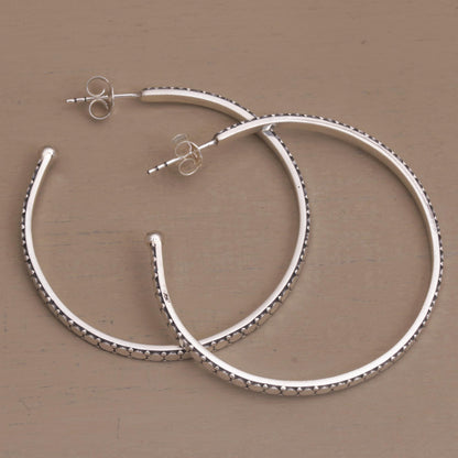 Dotted Line Sleek Half-Hoop Post Earrings in Sterling Silver