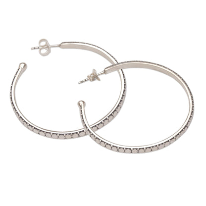 Dotted Line Sleek Half-Hoop Post Earrings in Sterling Silver