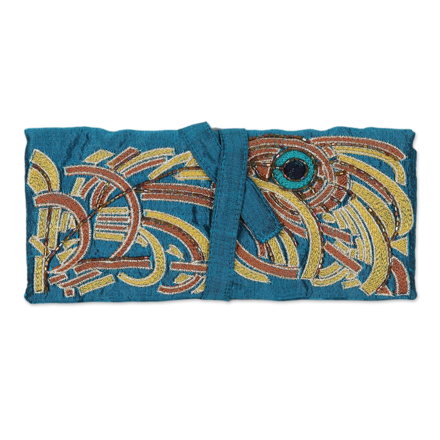 Royal Peacock Peacock Theme Turquoise Embroidered Silk Jewelry Roll