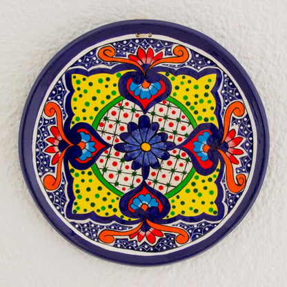 Flowers of Enchantment Ceramic Decorative Plate with Floral Motifs from Guatemala