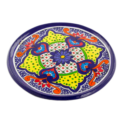 Flowers of Enchantment Ceramic Decorative Plate with Floral Motifs from Guatemala