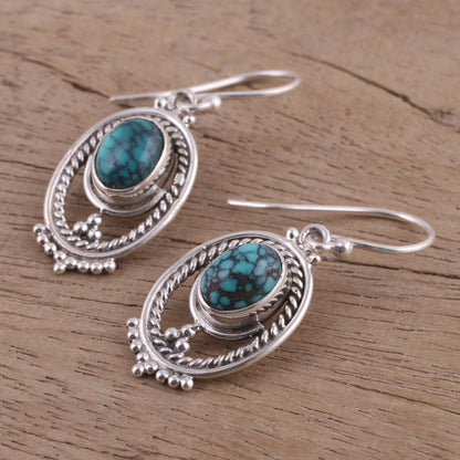 Majestic Ovals Oval Silver and Composite Turquoise Earrings from India