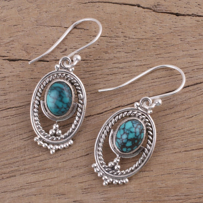 Majestic Ovals Oval Silver and Composite Turquoise Earrings from India