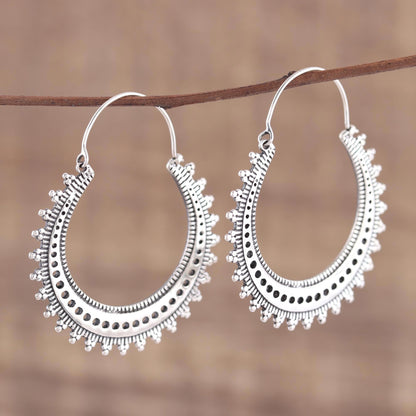 Majestic Sunshine Pretty Indian Style Sterling Silver Hoop Earrings