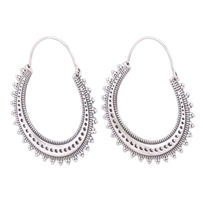 Majestic Sunshine Pretty Indian Style Sterling Silver Hoop Earrings