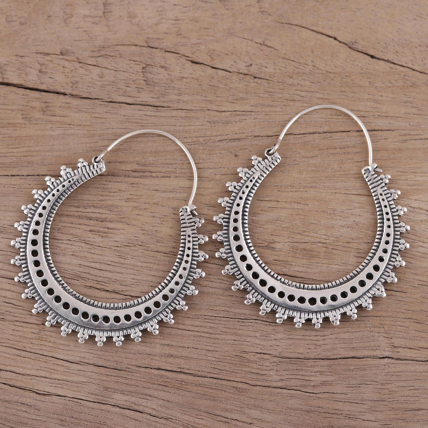 Majestic Sunshine Pretty Indian Style Sterling Silver Hoop Earrings