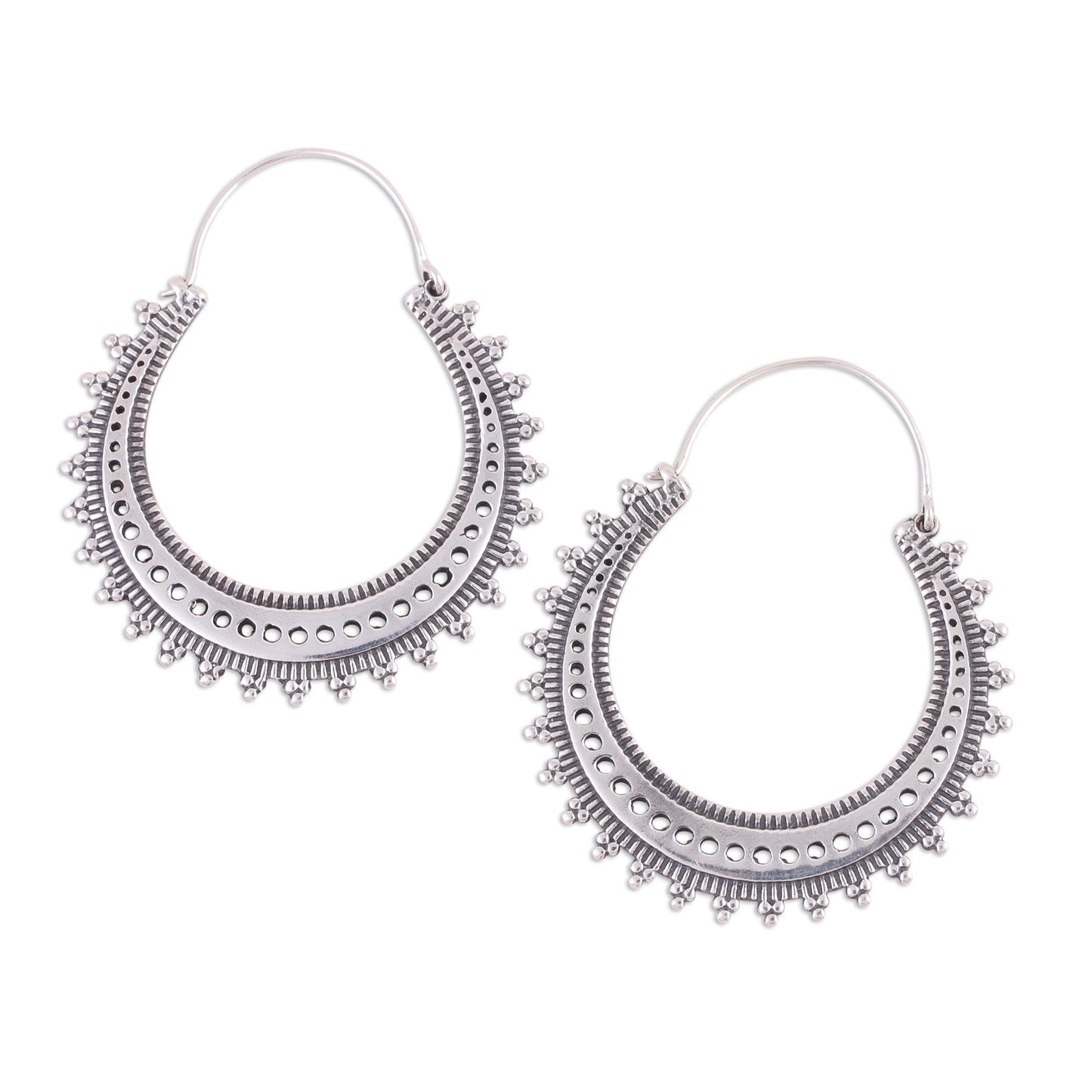 Majestic Sunshine Pretty Indian Style Sterling Silver Hoop Earrings