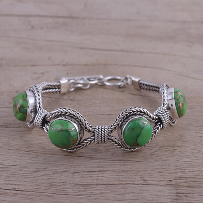 Heavenly Greens India Modern Green Composite Turquoise and Silver Bracelet