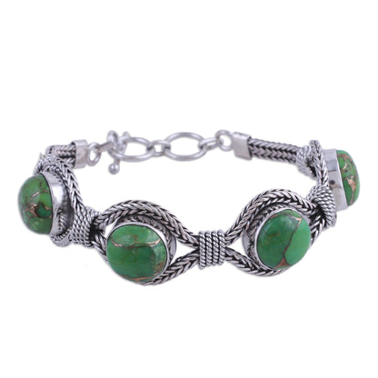 Heavenly Greens India Modern Green Composite Turquoise and Silver Bracelet