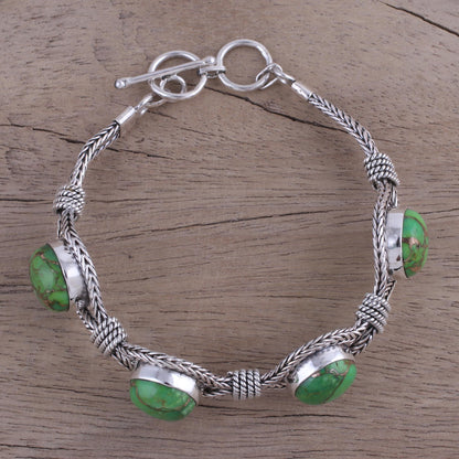 Heavenly Greens India Modern Green Composite Turquoise and Silver Bracelet